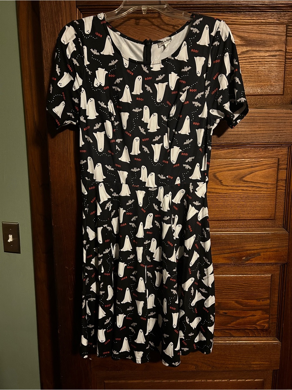 Unique Vintage Black & White Ghost-Print Skater Dress